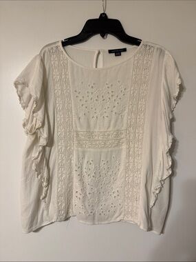 American Eagle Outfitters Cream Ruffle Sleeve Top